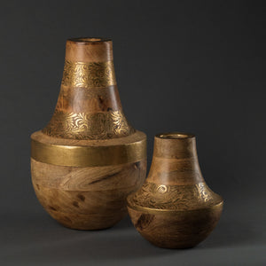 Handgefertigte Holzvase mit Goldmuster – Exklusives Interieur-Dekor