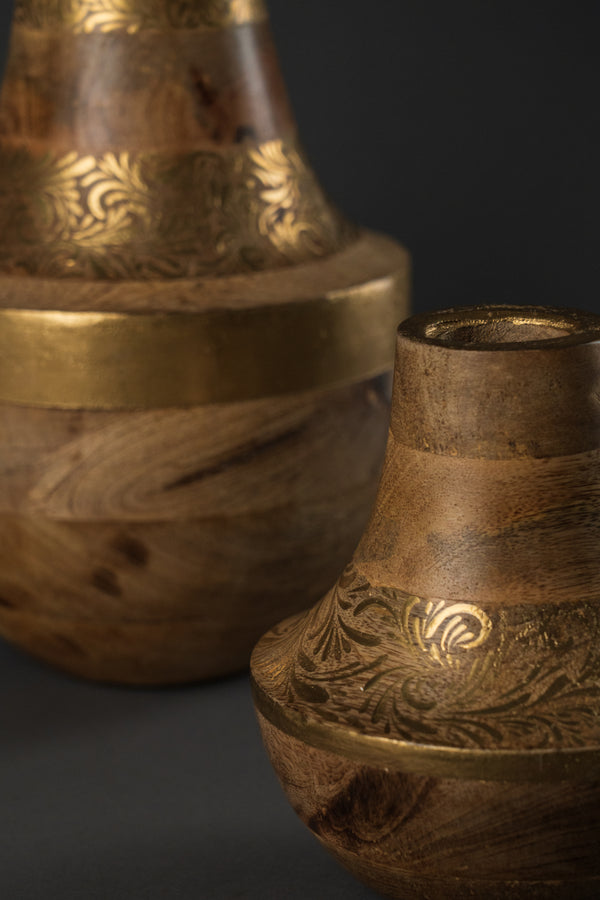 Handgefertigte Holzvase mit Goldmuster – Exklusives Interieur-Dekor