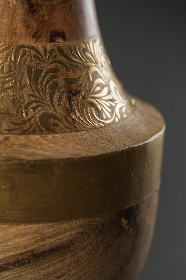 Handgefertigte Holzvase mit Goldmuster – Exklusives Interieur-Dekor