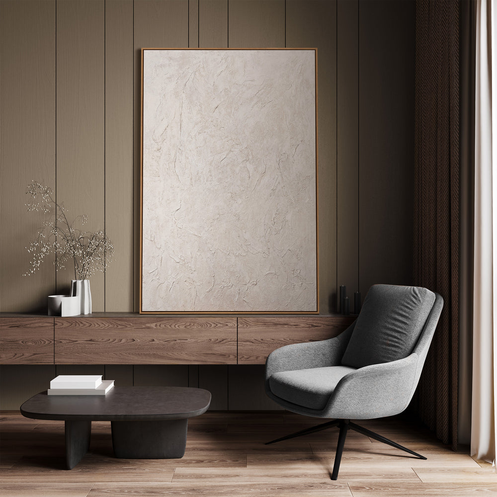 Moderni seinäkoriste neutraali – Abstrakti kuva beige „Ajan kuiskaus“