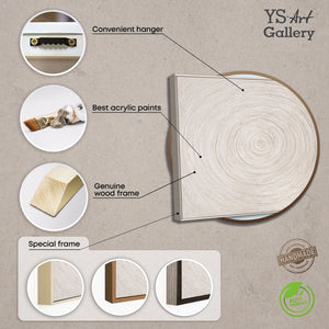 Minimalistinen seinäkoriste – Teksturoitu akryylimaalaus beigenvärisenä kehyksellä ”Ajan kaikuja”