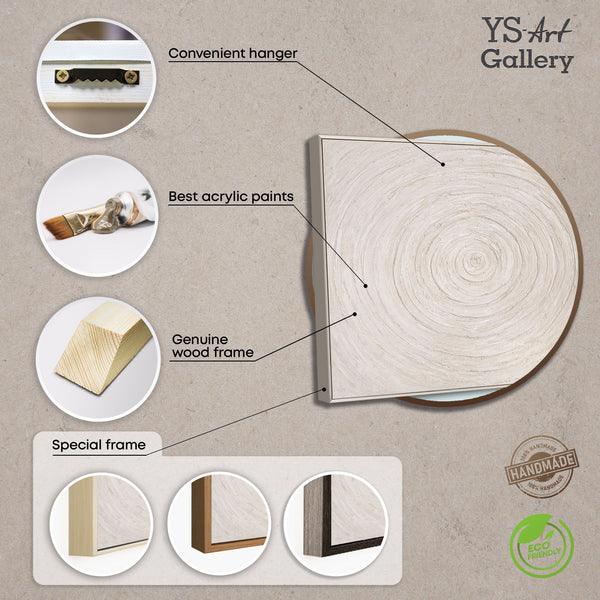 Minimalistinen seinäkoriste – Teksturoitu akryylimaalaus beigenvärisenä kehyksellä ”Ajan kaikuja”