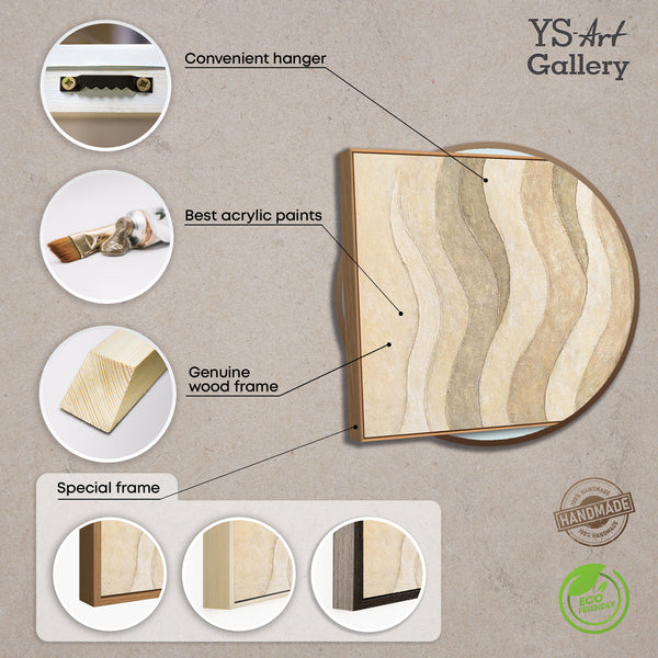 Handgemalte Naturtöne – Moderne Gemälde auf Leinwand mit Rahmen „Schatten und Sand“