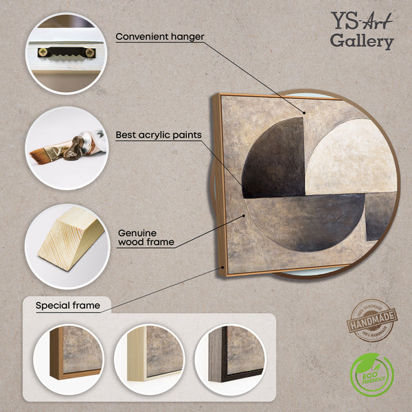 Käsinmaalatut kehystetyt maalaukset – Moderni beigenvärinen seinäkoriste ”Puoliympyröiden duetto”