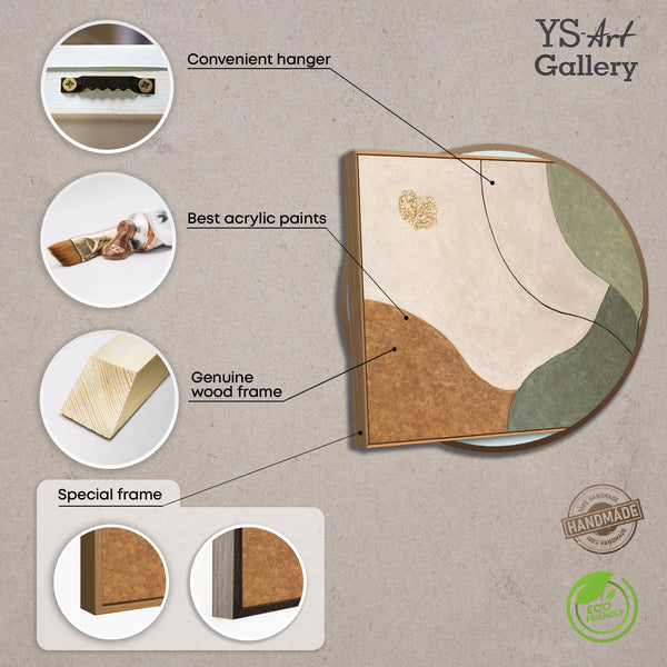 Käsinmaalattu akryylitaide – Moderni vihreän ja beigen sävyinen muraali ”Laaksojen kuiskaus”