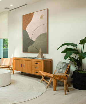 Abstrakti maalaus rakenteella beige, vihreä ja kulta – Moderni akryylitaulu canvas taulut