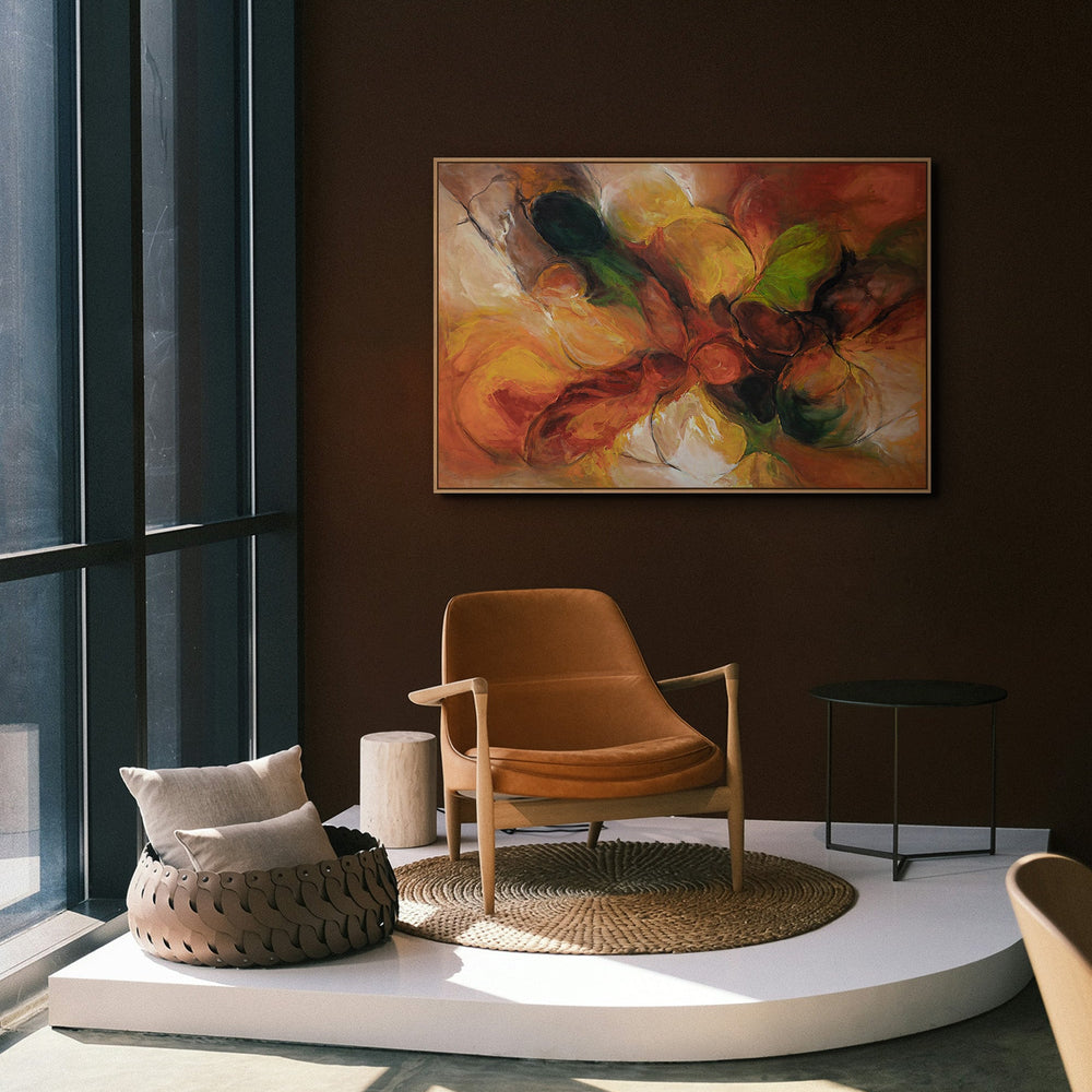 Käsinmaalattu canvas-taulu luonnonväreissä – Abstrakti maalaus kehyksillä ”Syksytanssi”