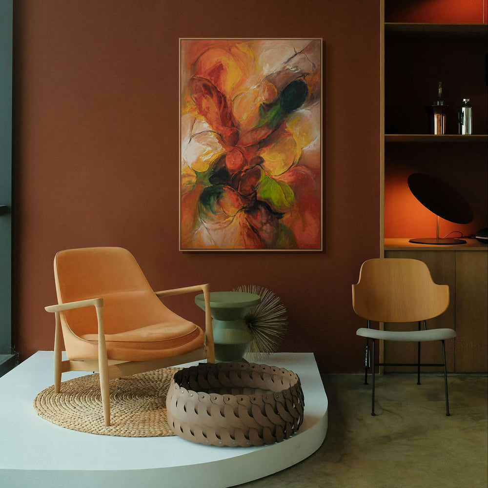 Handgemaltes Acrylbild mit Rahmen „Herbsttanz“ – Abstrakte Kunst in warmen Farbtönen