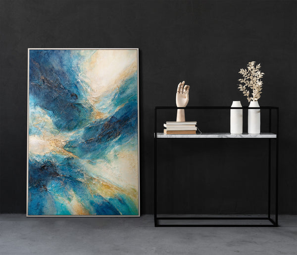 Abstrakti taide kankaalle – Merellinen akryylimaalaus „Aaltojen loiste“