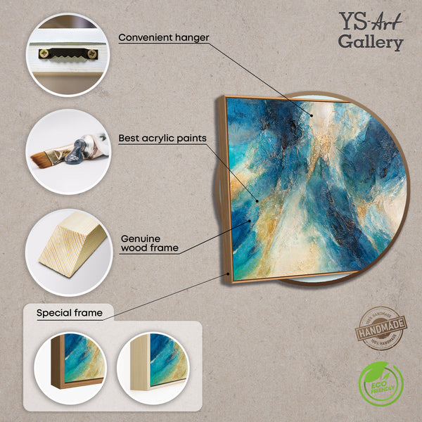 Käsinmaalattu kuva meren väreissä – Ilmeikäs akryylitaideteos kehyksellä ”Aaltohohde”