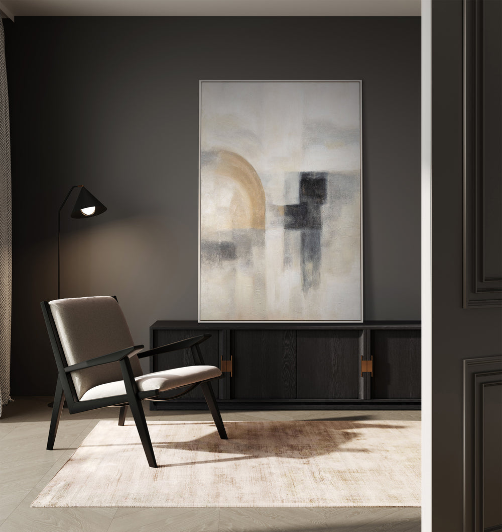 Käsinmaalattu seinätaide “Aavemainen valo” – Rakenteinen moderni maalaus kehyksillä