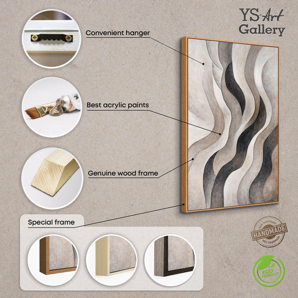 Acrylbild mit Struktur – Elegante Abstrakte Kunst in Beige & Grau „Sandwellen“