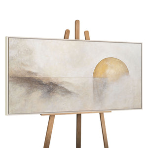 Käsinmaalattu struktuuri maalaus "Horisonttilinja" – Seinäkori beigessä ja kullassa