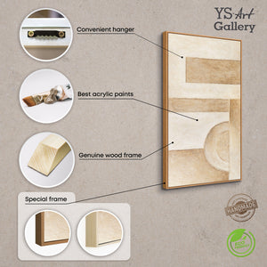 Cuadro acrílico abstracto pintado a mano en beige con marco – Arte mural moderno «Espacio de Formas»