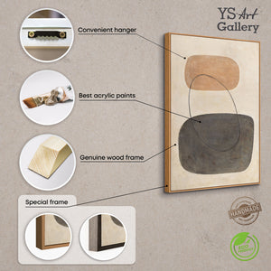 Moderni beigen ja harmaan sävyinen maalaus kehyksillä – Abstrakti taide ”Kontrastien tasapaino”