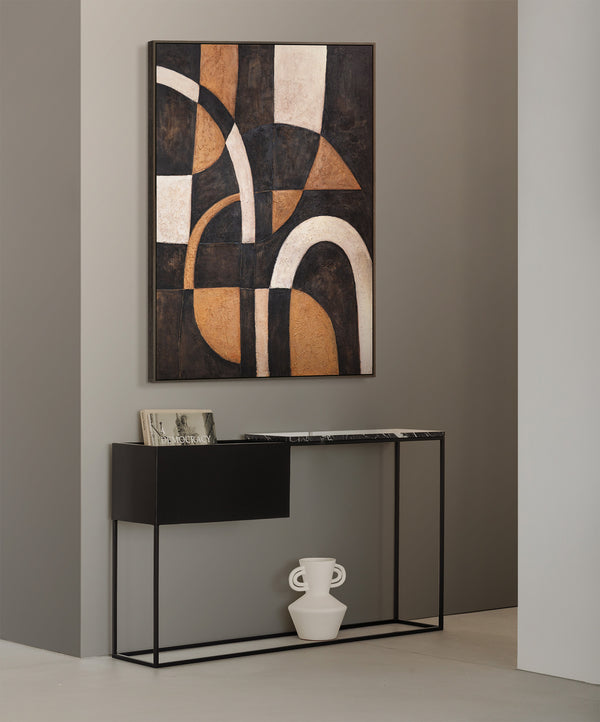 Geometrinen seinätaide käsinmaalattu – Akryylimaalaus "Käyrien harmonia"