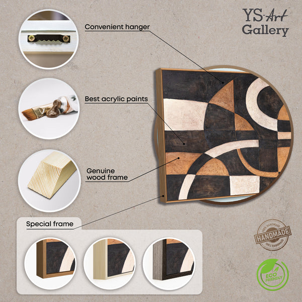 Abstrakti akryylimaalaus geometriasta kehyksillä – Käsinmaalattu seinätaide ”Käyrien harmonia”