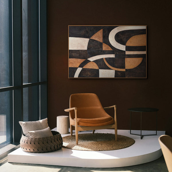 Abstrakti akryylimaalaus geometriasta kehyksillä – Käsinmaalattu seinätaide ”Käyrien harmonia”