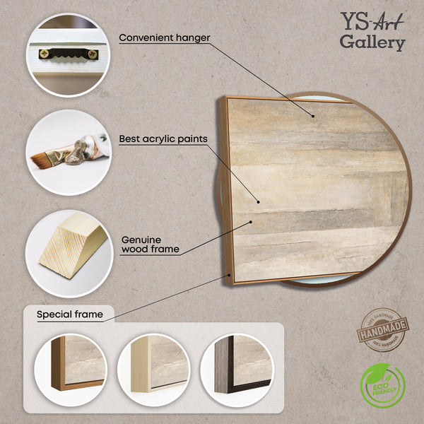 Abstrakti akryylimaalaus kankaalle beigenharmaana ”Ajan vertikaalit”