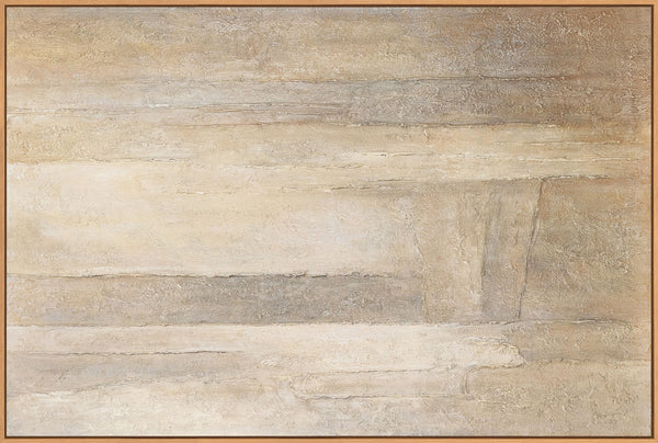 Abstrakti akryylimaalaus kankaalle beigenharmaana ”Ajan vertikaalit”