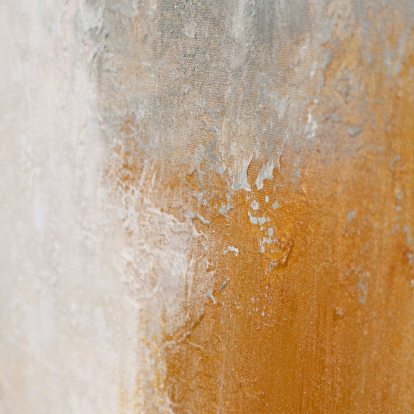 Abstrakti maalaus kehyksillä - Moderni seinätaide beigen, sinisen ja kullan sävyissä "Valon siirtymät"