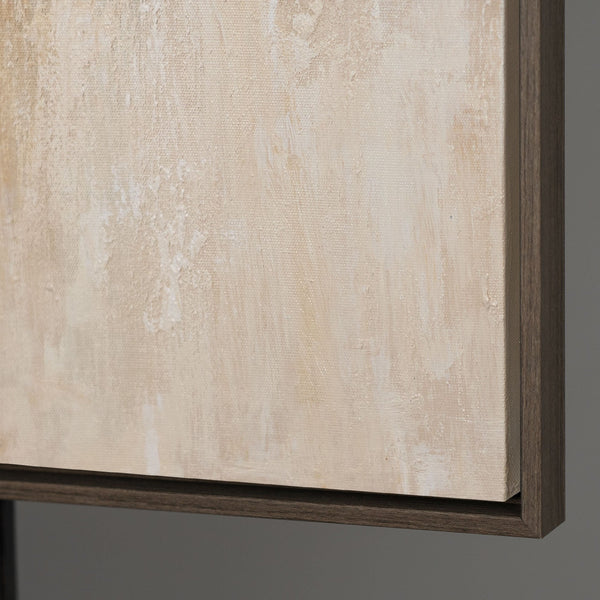 Abstrakti maalaus kehyksillä - Moderni seinätaide beigen, sinisen ja kullan sävyissä "Valon siirtymät"