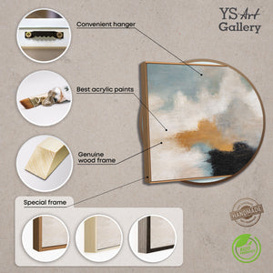 Abstrakti maalaus kehyksillä - Moderni seinätaide beigen, sinisen ja kullan sävyissä "Valon siirtymät"