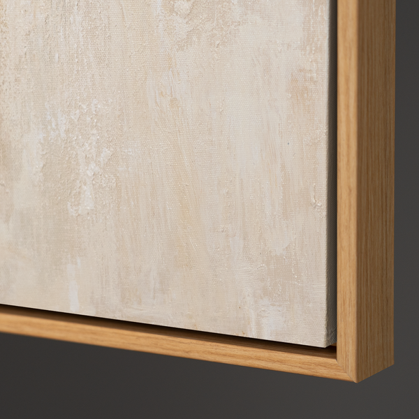 Abstrakti maalaus kehyksillä - Moderni seinätaide beigen, sinisen ja kullan sävyissä "Valon siirtymät"