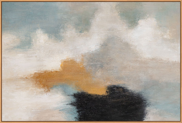 Abstrakti maalaus kehyksillä - Moderni seinätaide beigen, sinisen ja kullan sävyissä "Valon siirtymät"