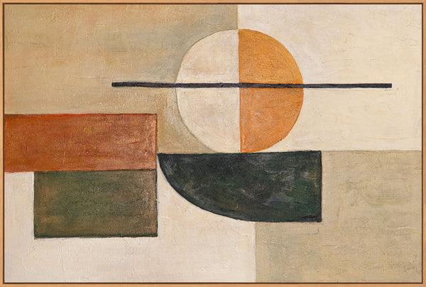 Geometrische Wandkunst auf Leinwand „Gleichgewicht“ in Naturfarben mit Rahmen