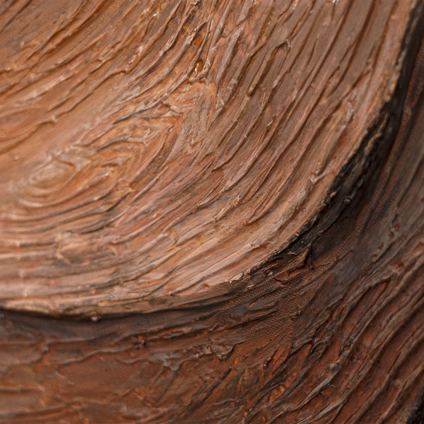 Detail eines abstrakten Leinwandbildes in Holzoptik, strukturierte Oberfläche