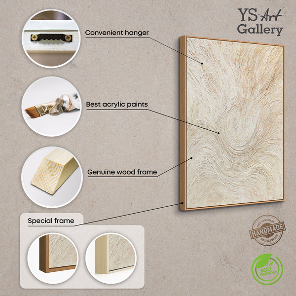 Gemälde mit Rahmen „Baumstrom“ – Abstrakte Kunst in Beige und Creme