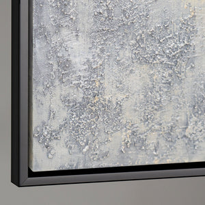 Handgemalte Acrylmalerei mit Rahmen „Atem des Winters“ – Abstrakte Kunst in Schwarz-Weiß