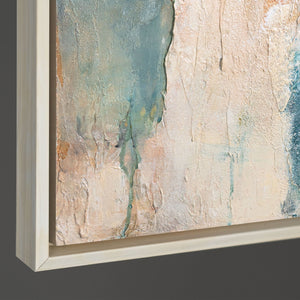 Seitliche Ansicht eines abstrakten Leinwandbildes, stabiler Holzrahmen