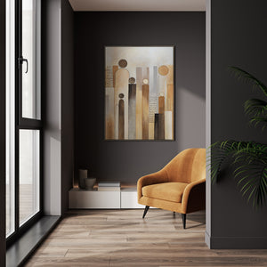 Käsinmaalattu taulu „Figuurien kaupunki” – Moderni abstrakti taide olohuoneeseen