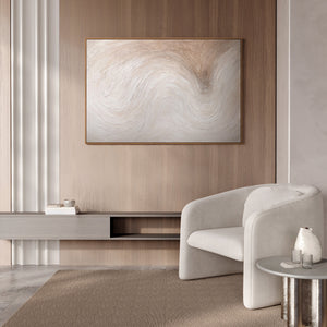 Abstraktes Leinwandbild in hellem Beige mit Struktur, modernes Wandbild im Wohnzimmer