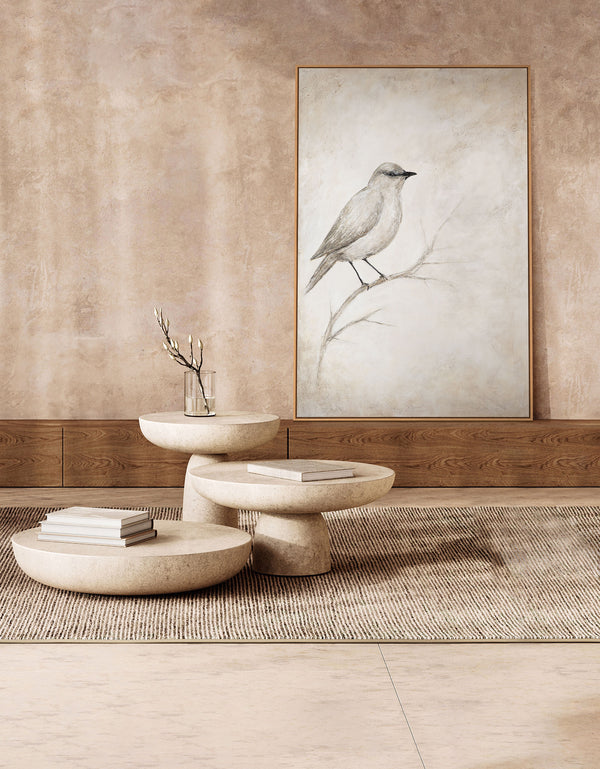 Käsinmaalattu taulu „Laulava tauko“ – moderni seinätaide lintuteemalla