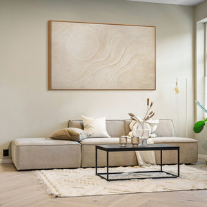 Abstrakti kankaalle maalattu maalaus "Sandy Sun" lämpimin beigen sävyin - modernit maalaukset kehyksillä