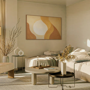 Rauhallinen abstrakti taide kankaalle valokehyksessä "Aamunkoiton syleily"