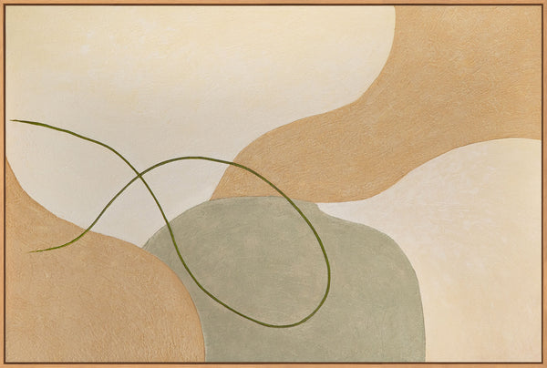 Abstraktia taidetta kankaalle kehyksessä, jossa on lempeät viivat ”Lomittuminen”