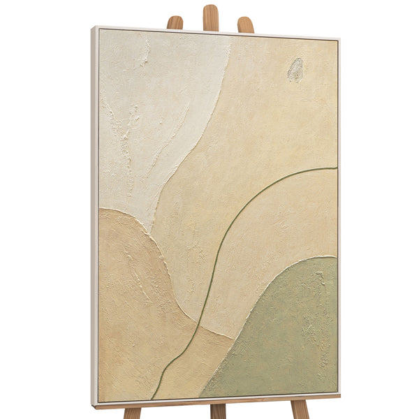 Abstraktes Acrylbild mit Rahmen „Sandweg“ – Moderne Wandkunst in Beige und Grün
