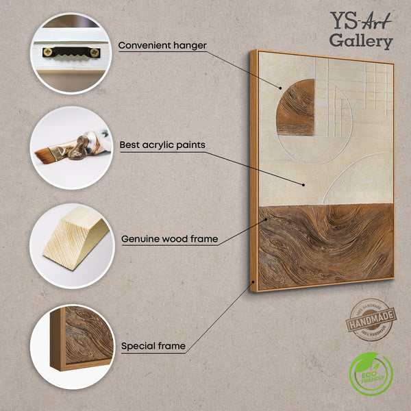 Abstrakteja maalauksia, joissa on rakennetta ja geometriaa "Viivat ja ympyrät" -kehyksessä