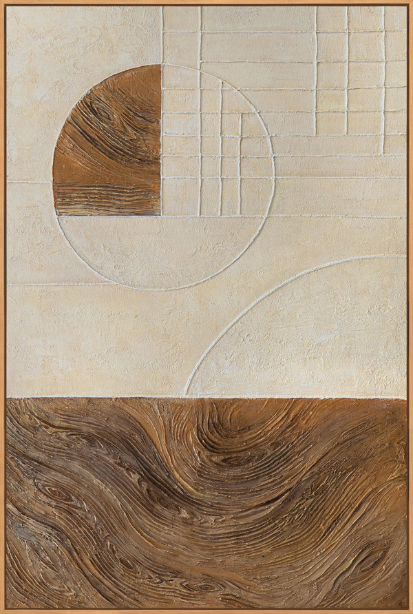 Abstrakteja maalauksia, joissa on rakennetta ja geometriaa "Viivat ja ympyrät" -kehyksessä