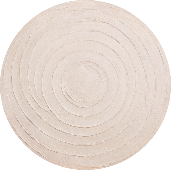 Pyöreä abstrakti akryylimaalaus „Rytmin kehä“ – seinätaide luonnonsävyissä