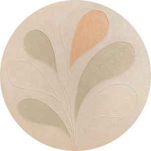 Pyöreä kangasmaalaus „Herkät kuviot“ – abstrakti seinätaide pastellisävyissä