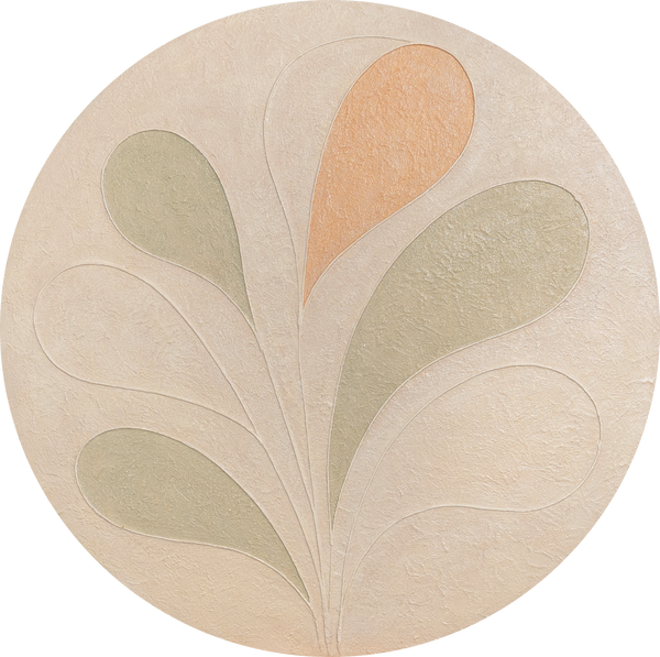 Pyöreä kangasmaalaus „Herkät kuviot“ – abstrakti seinätaide pastellisävyissä