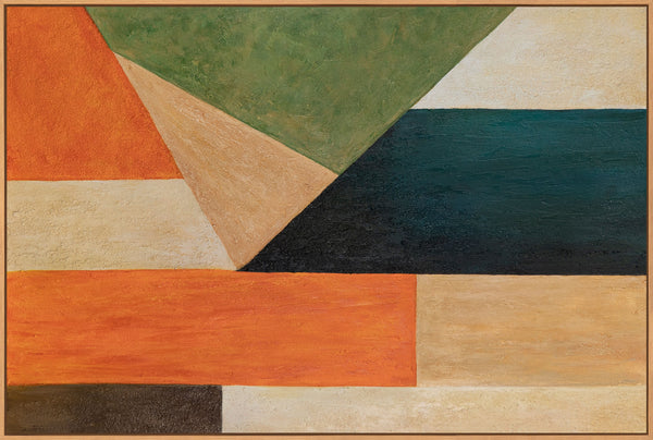 Moderneja akryylimaalauksia geometrisella rakenteella "Järjestys ja liike" -kehyksessä