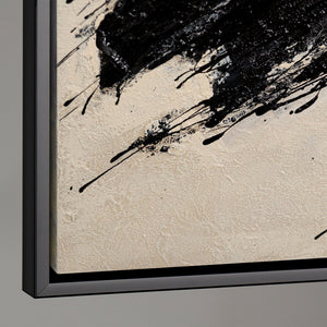 Käsinmaalattu taulu „Siveltimen Voima” – Abstrakti taide mustassa ja beigen sävyissä