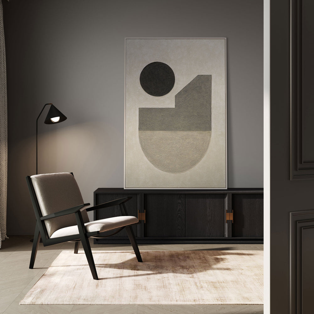 Geometrinen seinätaide „Geometrian hiljaisuus“ – minimalistinen käsinmaalattu akryylimaalaus