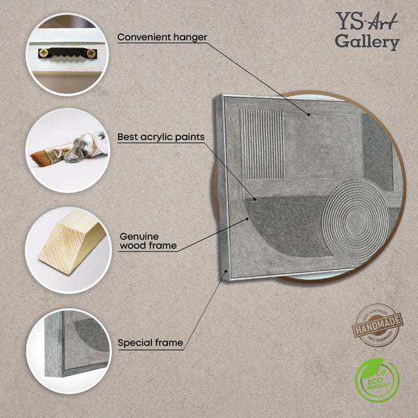 Moderneja maalattuja kuvia kehyksessä, rauhallinen canvas-taulu "Harmaa sointu"